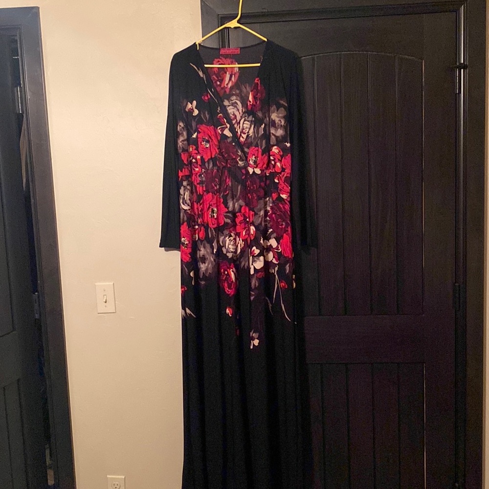 Melissa Masse floral and black maxi dress